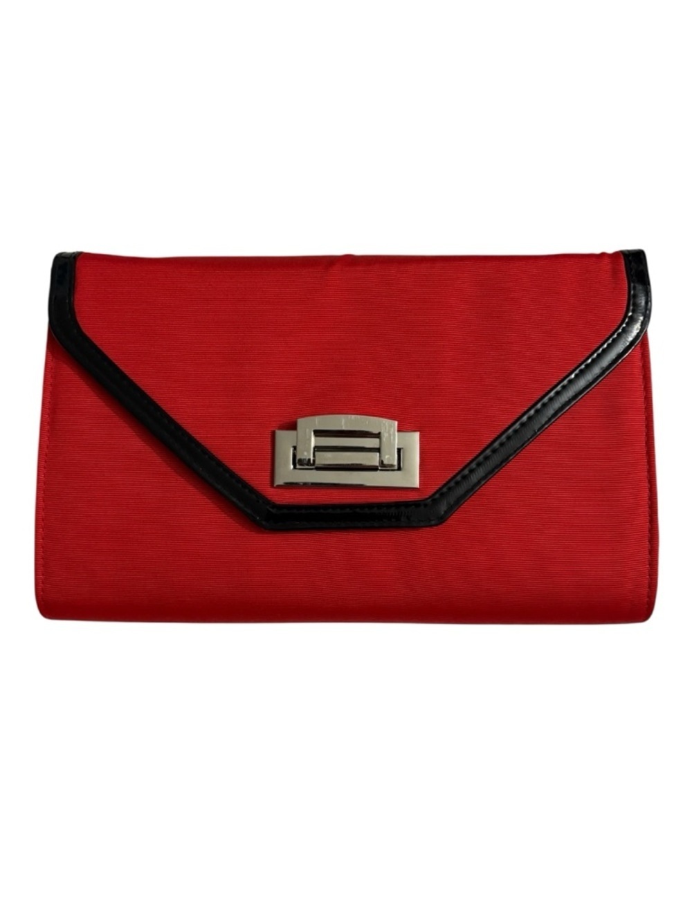 Red Envelope Clutch with Black Trim and Straps